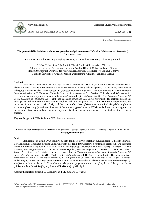 (PDF) The genomic DNA isolation methods comparative analysis upon some ...