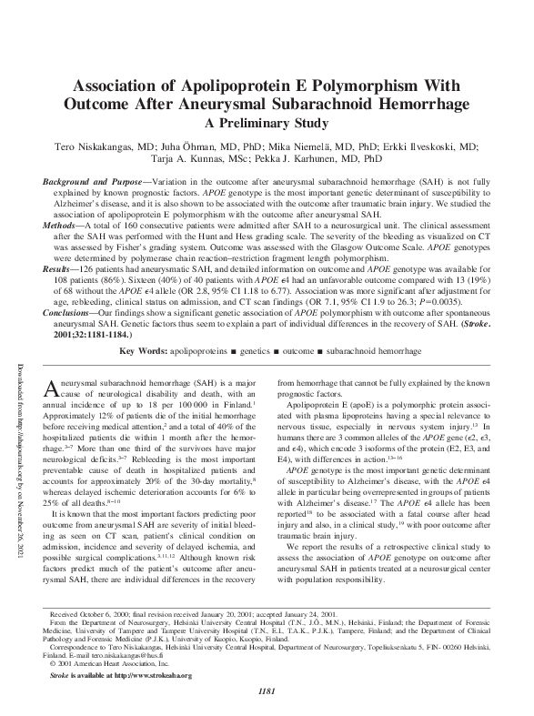 (PDF) Association of Apolipoprotein E Polymorphism With Outcome After ...