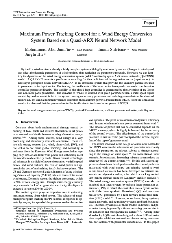 (PDF) Maximum Power Tracking Control for a Wind Energy Conversion ...