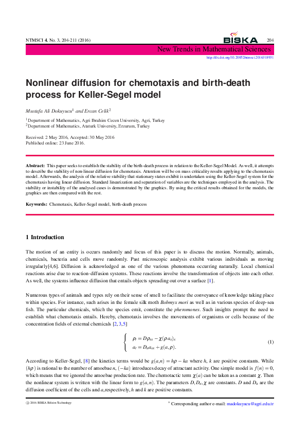 (PDF) Nonlinear diffusion for chemotaxis and birth-death process for ...