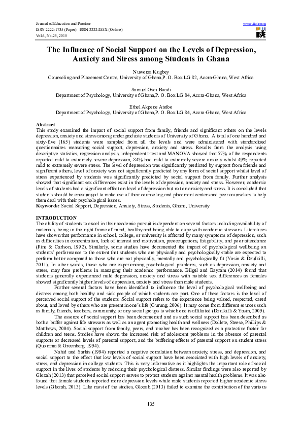 (PDF) The Influence of Social Support on the Levels of Depression ...