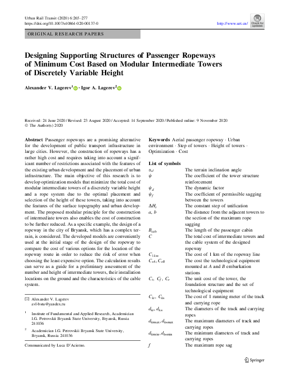 (PDF) Designing Supporting Structures of Passenger Ropeways of Minimum ...