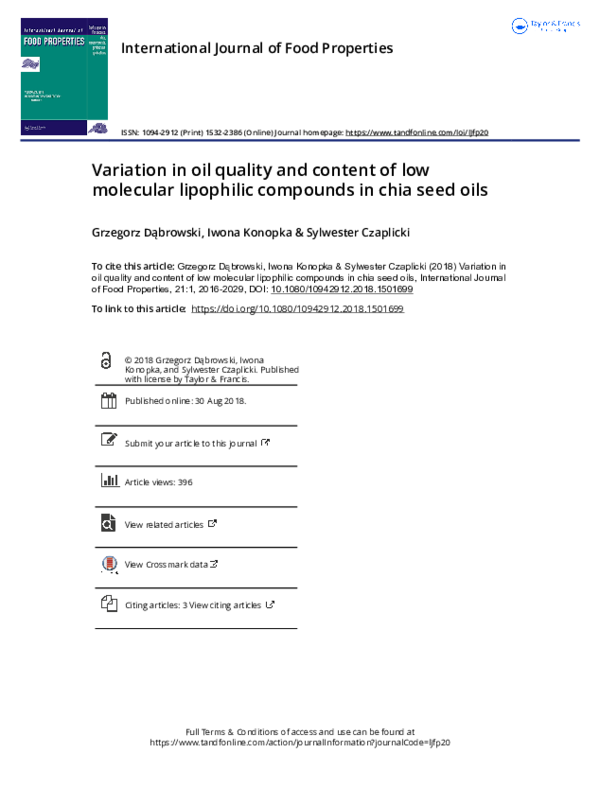 (PDF) Variation in oil quality and content of low molecular lipophilic