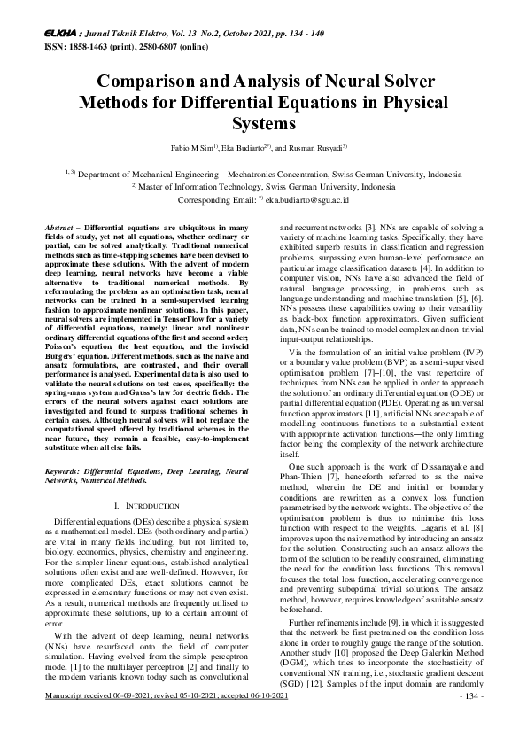 (PDF) Comparison and Analysis of Neural Solver Methods for Differential ...