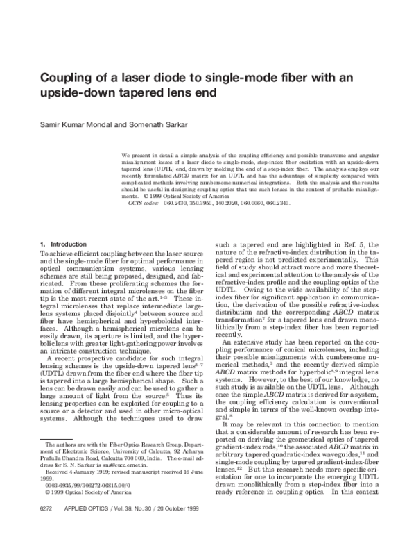 (PDF) Coupling of a laser diode to single-mode fiber with an upside ...