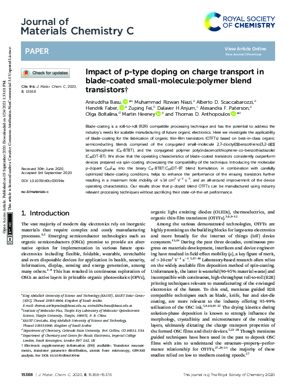 (PDF) Impact of p-type doping on charge transport in blade-coated small ...