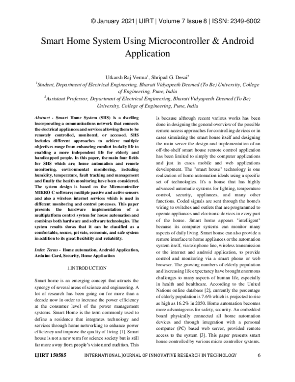 (PDF) Smart Home System Using Microcontroller & Android Application