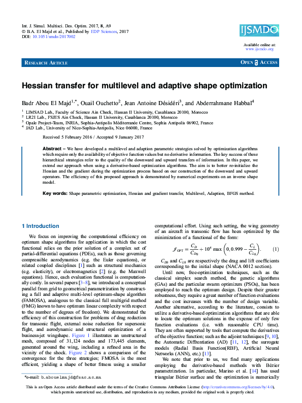 (PDF) Hessian transfer for multilevel and adaptive shape optimization