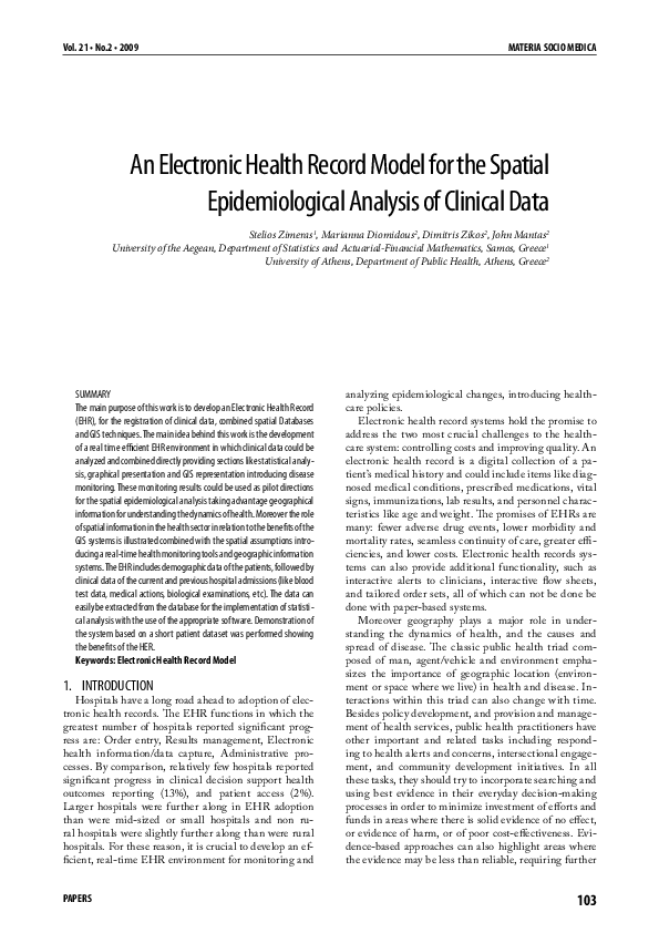 (PDF) An Electronic Health Record Model for the Spatial Epidemiological ...