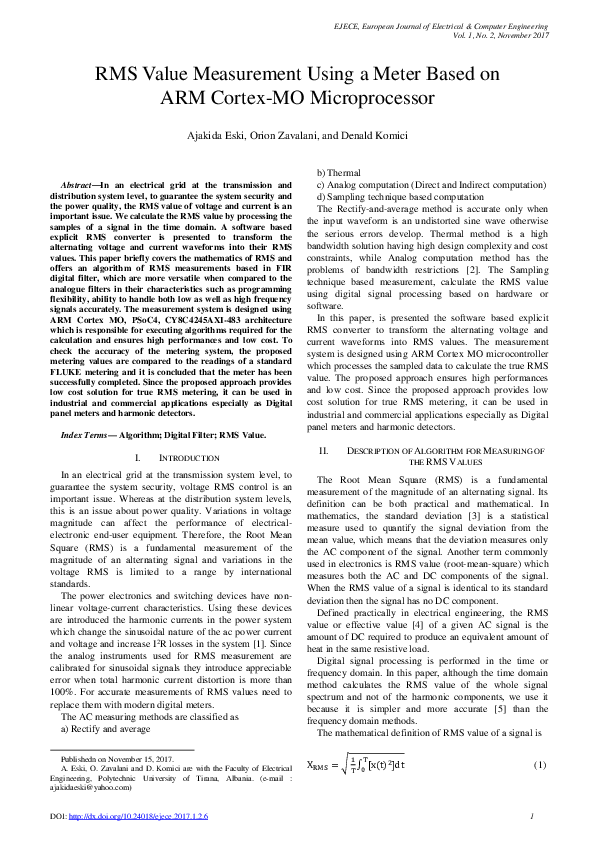 (PDF) RMS Value Measurement Using a Meter Based on ARM Cortex-MO ...