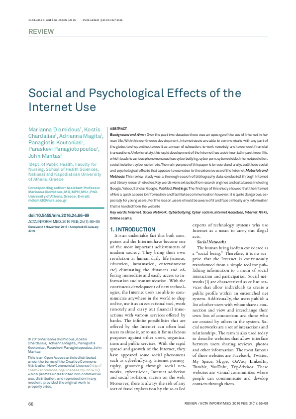 (PDF) Social and Psychological Effects of the Internet Use