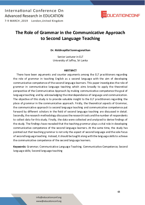 (PDF) The Role of Grammar in the Communicative Approach to Second ...