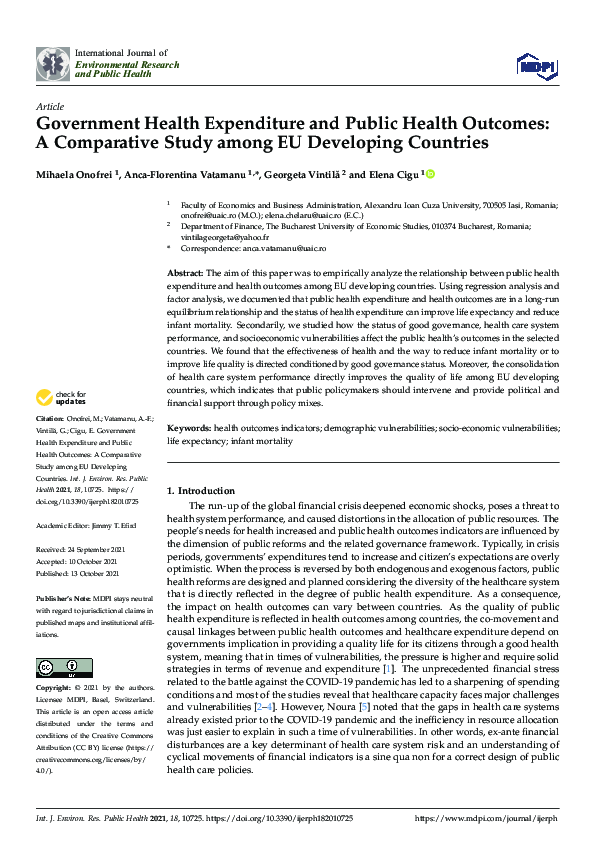 (PDF) Government Health Expenditure and Public Health Outcomes: A ...
