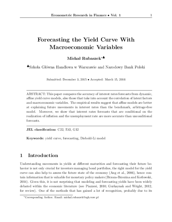 (PDF) Forecasting the Yield Curve With Macroeconomic Variables