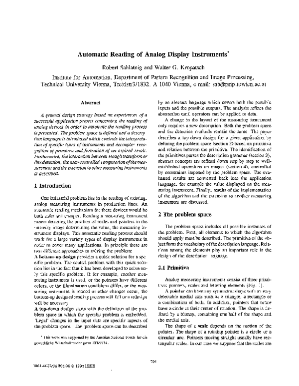 (PDF) Automatic Reading of Analog Display Instruments