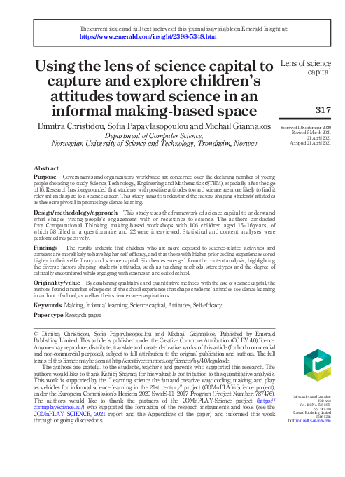 (PDF) (2021) Using the lens of science capital to capture and explore ...
