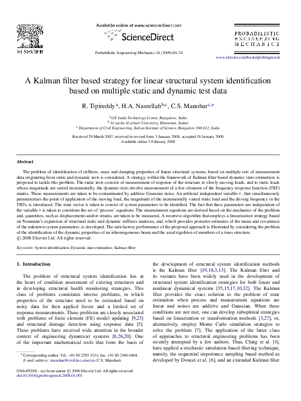 (PDF) A Kalman filter based strategy for linear structural system ...