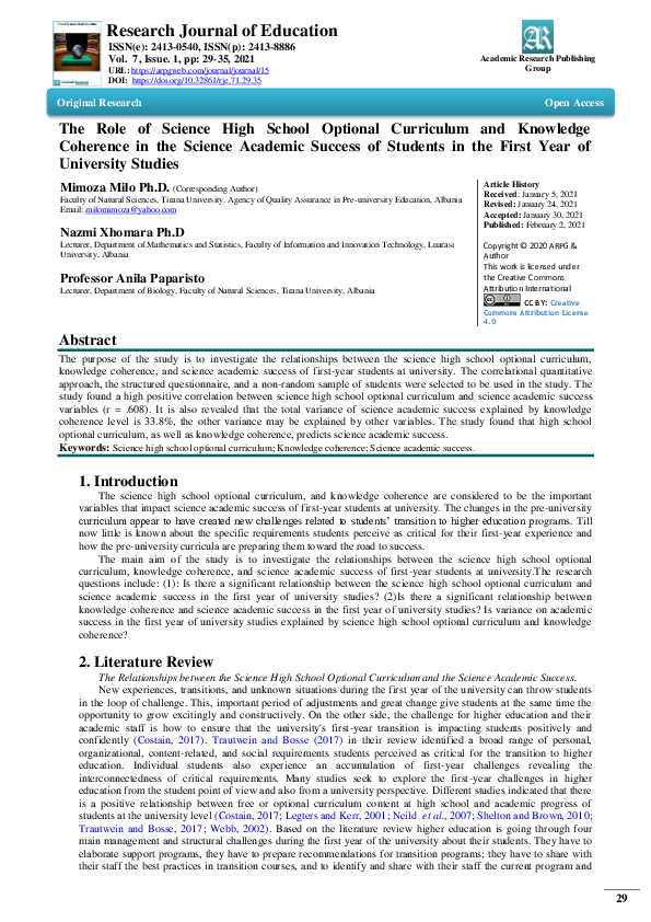 (PDF) The Role of Science High School Optional Curriculum and Knowledge ...