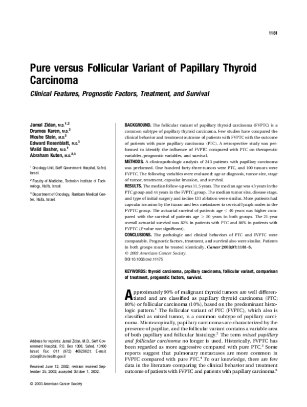 (PDF) Pure versus follicular variant of papillary thyroid carcinoma