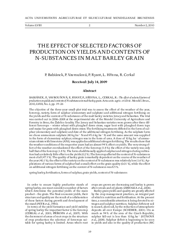 (PDF) The effect of selected factors of production on yields and ...