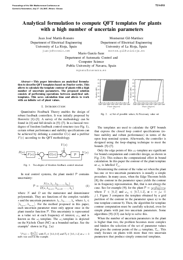 (PDF) Analytical formulation to compute QFT templates for plants with a ...