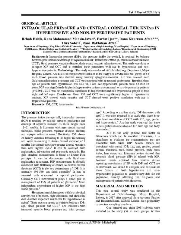 (PDF) Intraocular Pressure and Central Corneal Thickness in ...