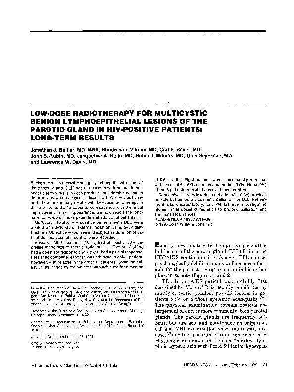 (PDF) Low-dose radiotherapy for multicystic benign lymphoepithelial ...