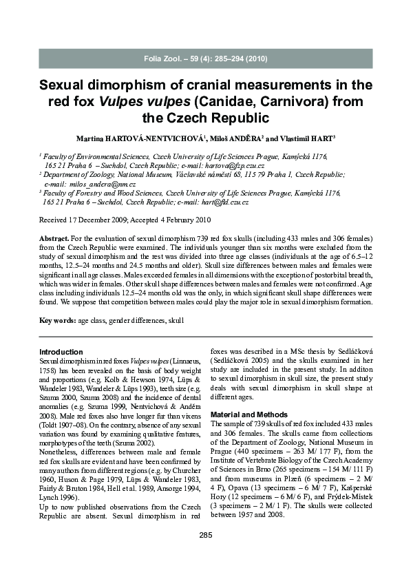 (PDF) Sexual dimorphism of cranial measurements in the red fox Vulpes ...