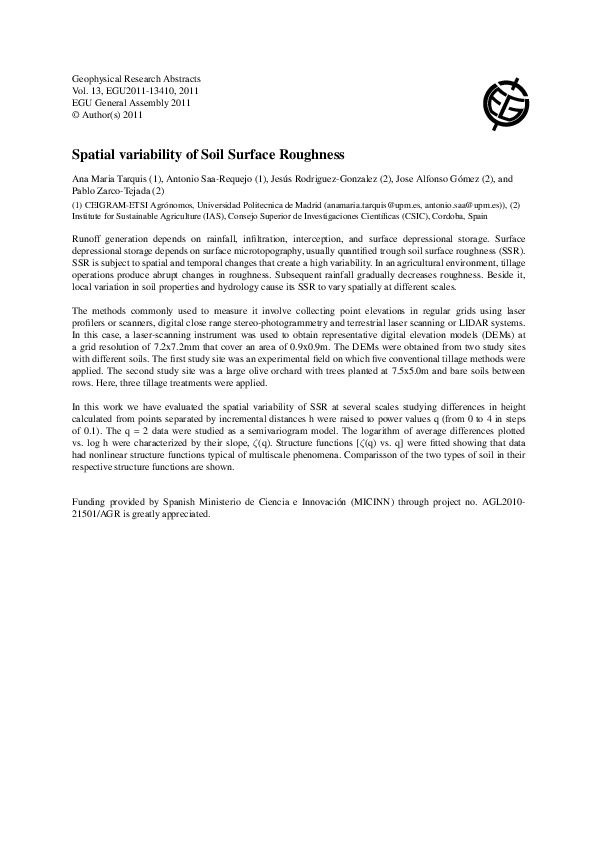 (PDF) Spatial variability of Soil Surface Roughness