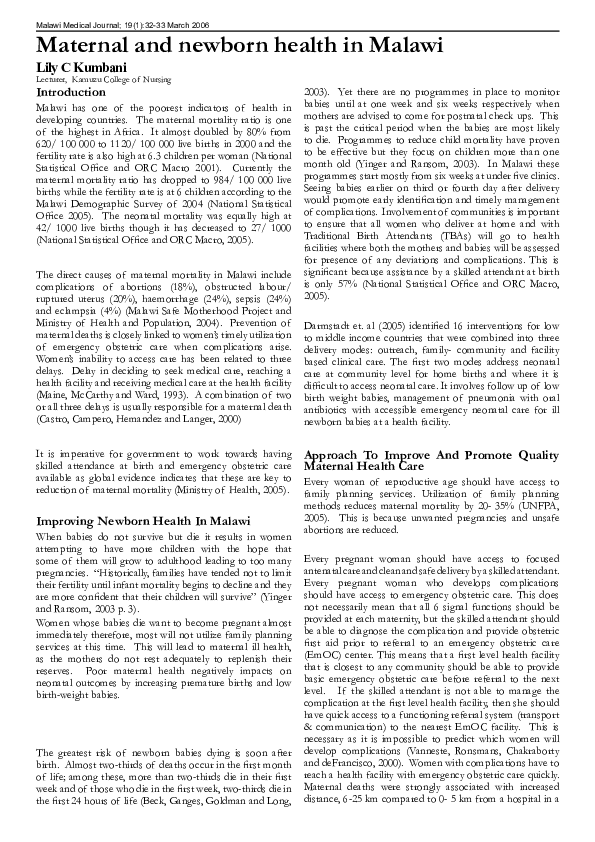 (PDF) Maternal and newborn health in Malawi