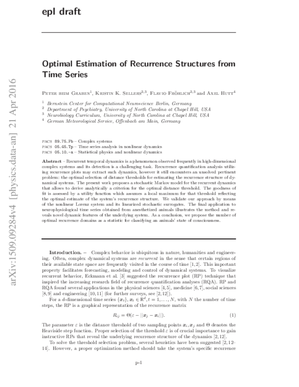 (PDF) Optimal estimation of recurrence structures from time series