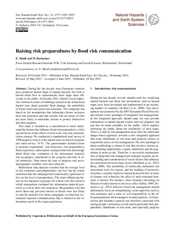(PDF) Raising risk preparedness by flood risk communication