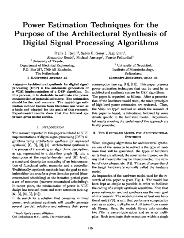 (PDF) Power Estimation Techniques for the Purpose of the Architectural ...
