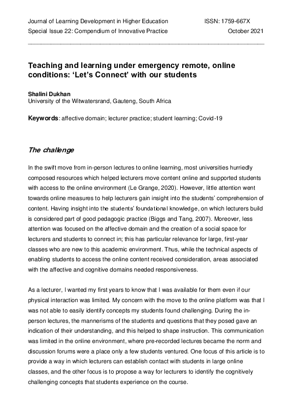 (PDF) Teaching and learning under emergency remote, online conditions ...