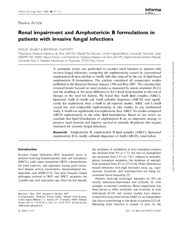 (PDF) Renal impairment and Amphotericin B formulations in patients with