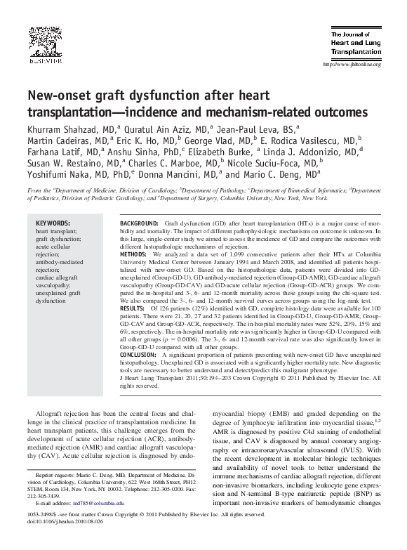 (PDF) New-onset graft dysfunction after heart transplantation ...
