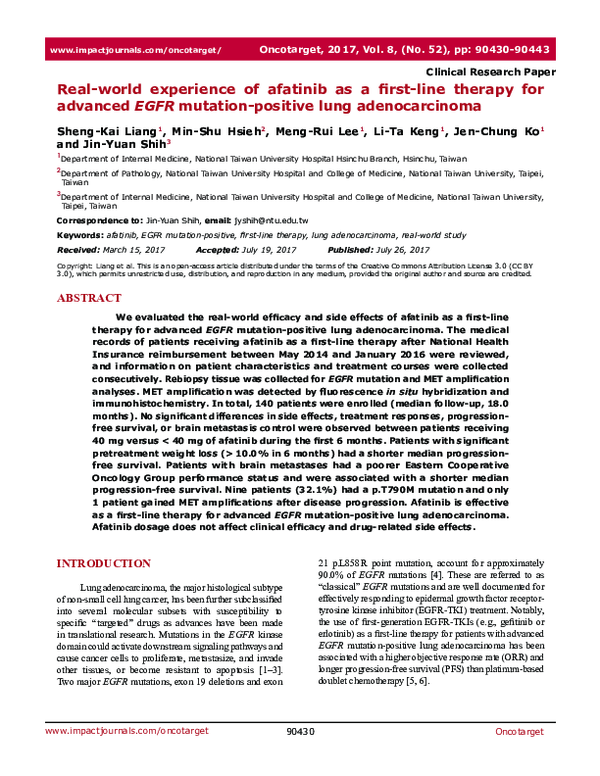 (PDF) Real-world experience of afatinib as a first-line therapy for ...