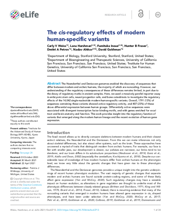 (PDF) The cis-regulatory effects of modern human-specific variants