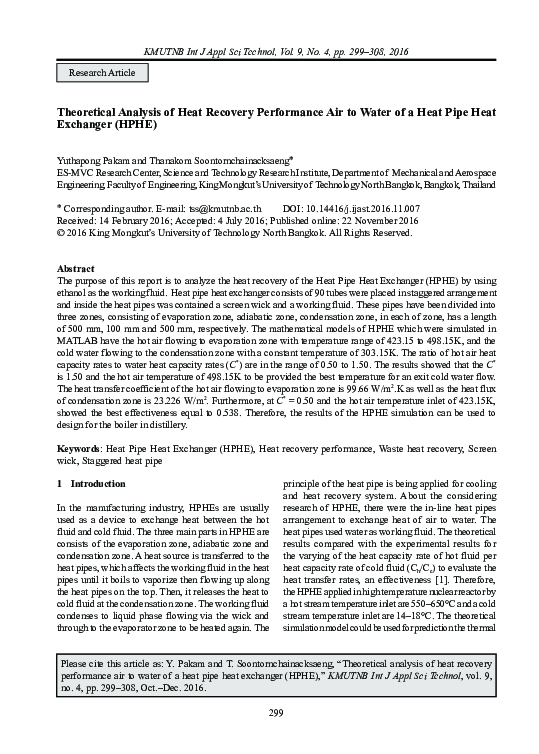(PDF) Theoretical Analysis of Heat Recovery Performance Air to Water of ...