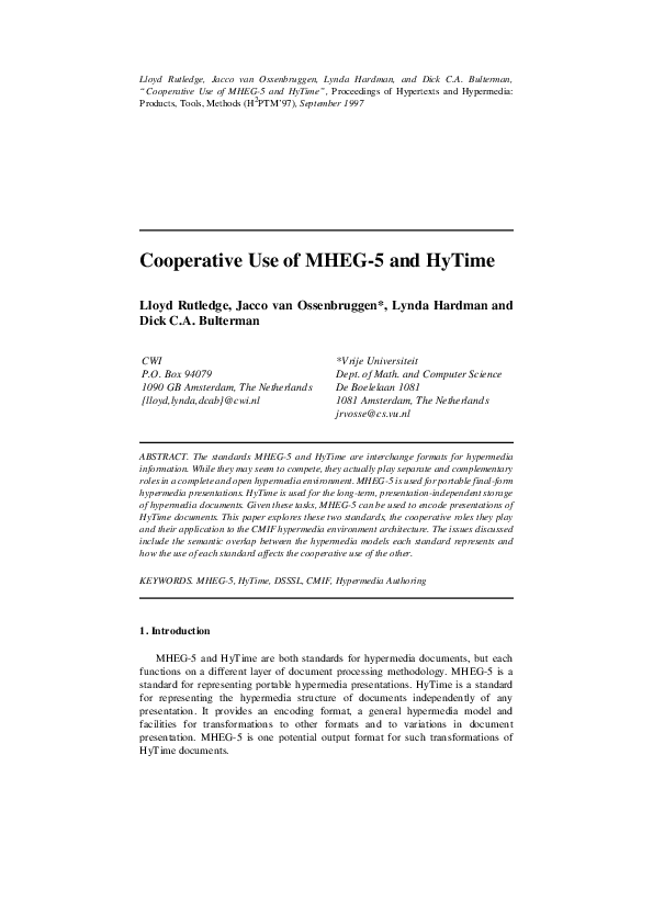 (PDF) Cooperative use of MHEG-5 and HyTime