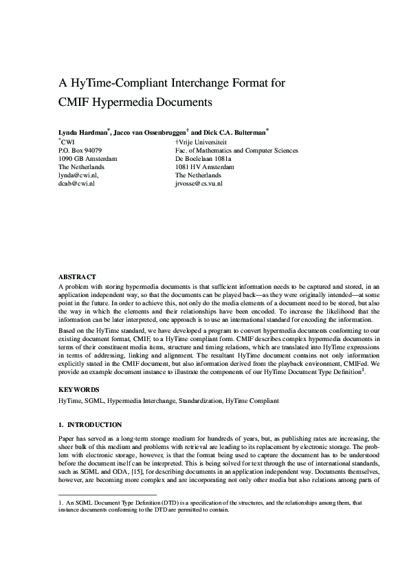 (PDF) A HyTime-Compliant Interchange Format for CMIF Hypermedia Documents
