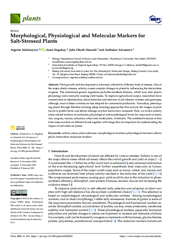 (PDF) Morphological, Physiological and Molecular Markers for Salt ...