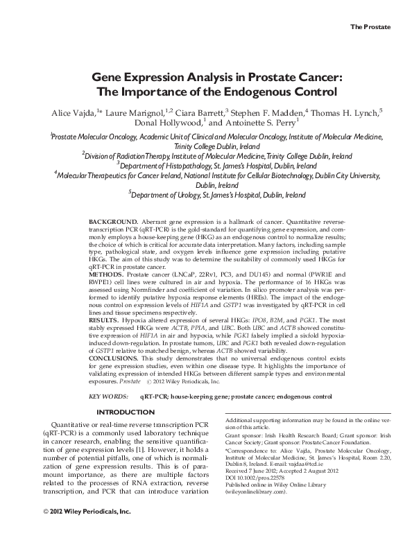 (PDF) Gene expression analysis in prostate cancer: The importance of ...
