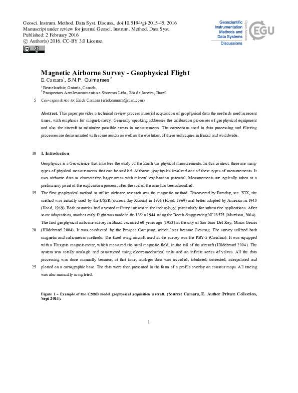 (PDF) Magnetic airborne survey – geophysical flight