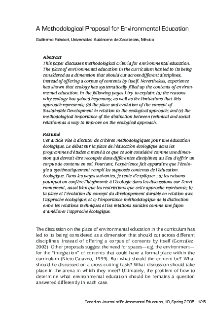 (PDF) A Methodological Proposal for Environmental Education