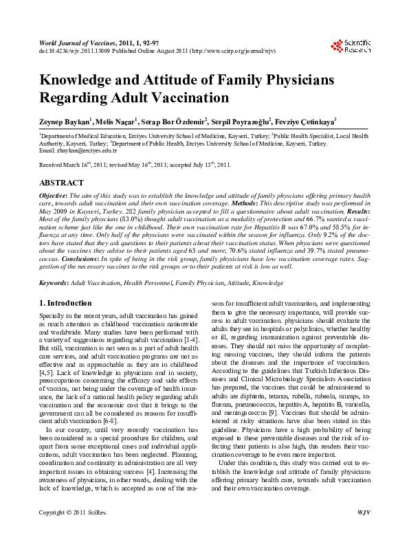 (PDF) Knowledge and Attitude of Family Physicians Regarding Adult ...