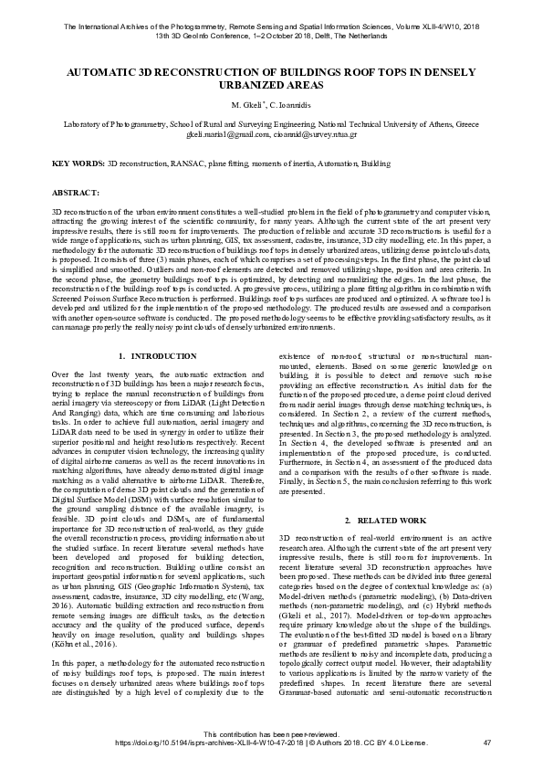 (PDF) Automatic 3D Reconstruction of Buildings Roof Tops in Densely ...