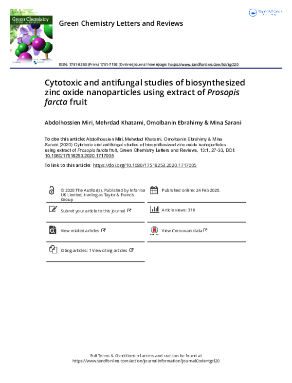 (PDF) Cytotoxic and antifungal studies of biosynthesized zinc oxide ...