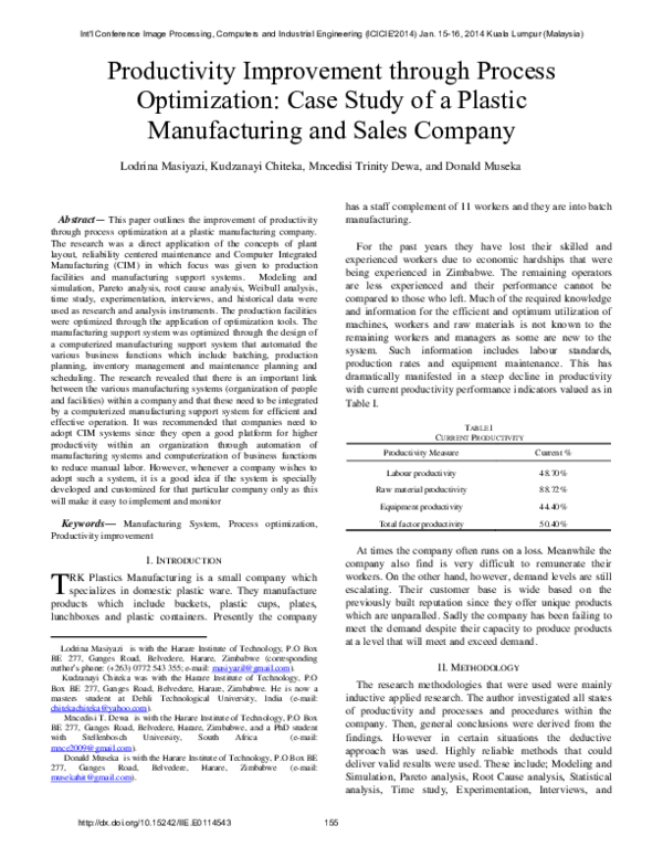 (PDF) Productivity Improvement through process optimization: Case study ...