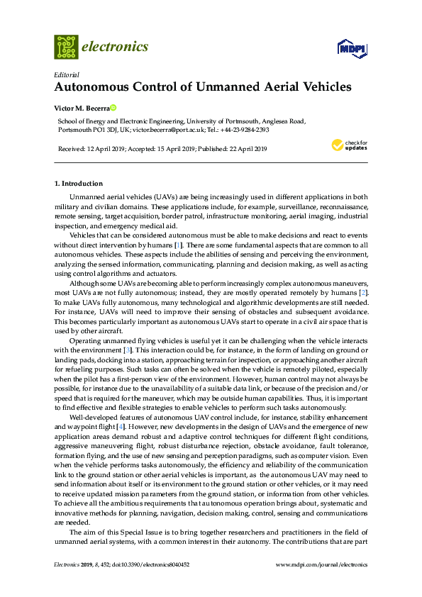 (PDF) Autonomous Control of Unmanned Aerial Vehicles
